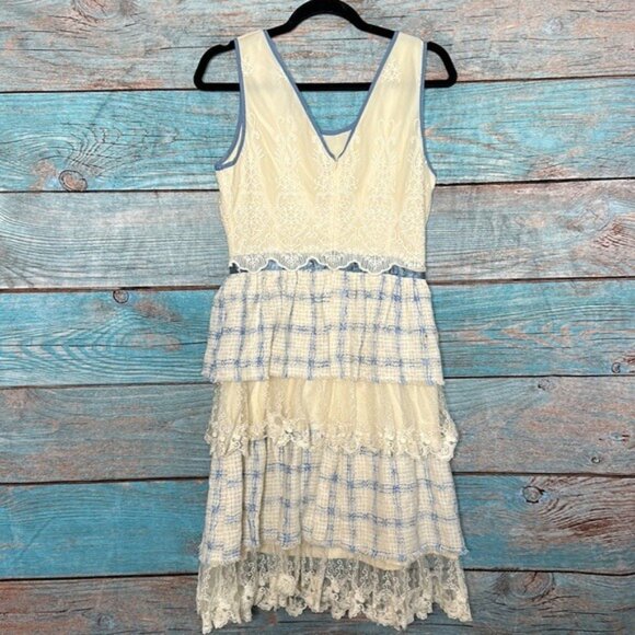 Anthropologie Ryu Multi Media Dress Lace Tweed Size S Tiered Embroidered - Picture 6 of 13